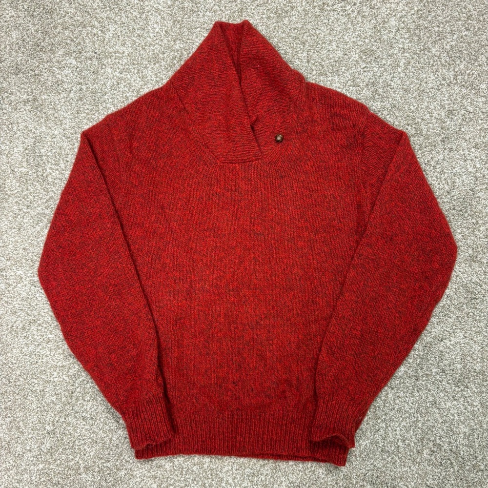 Vintage LL Bean Shawl Collar Sweater Womens Large Red Wool Made in USA Pullover